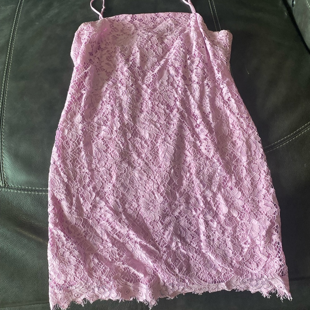 Pink lace formal mini dress